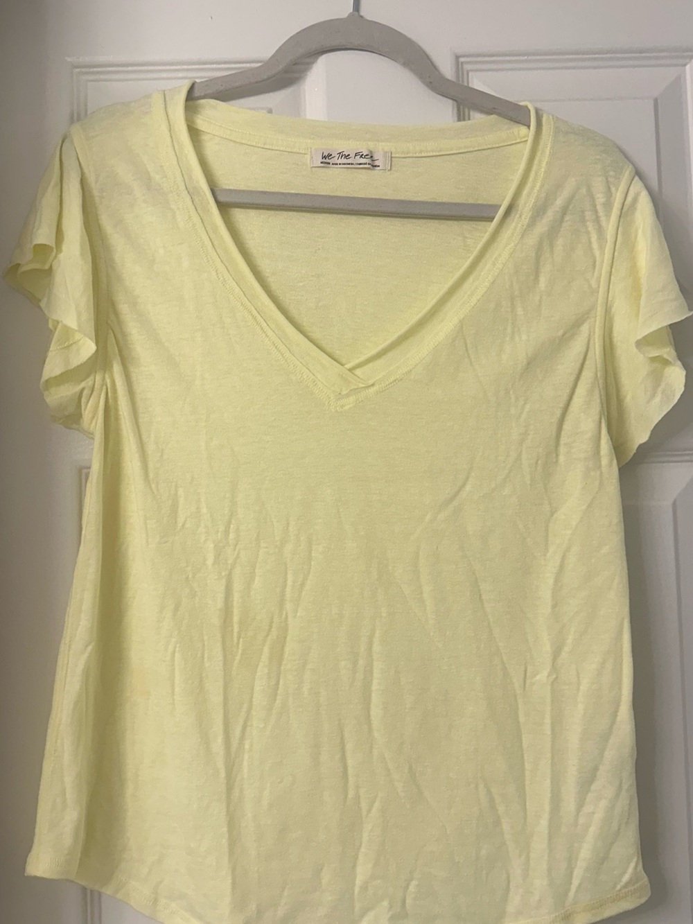 We The Free Light Yellow V-Neck Short Sleeve Tee
